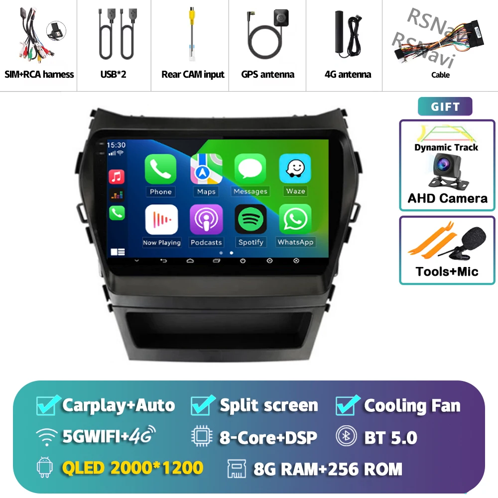 Android 15 Carplay Auto 2K Scherm Autoradio Multimedia Speler voor Hyundai Santa Fe 3 2013 - 2016 Autoradio GPS Stereo Head Unit