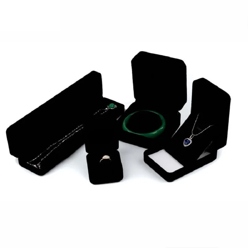 أسود مخملي كامل المدى صندوق مجوهرات حلقة أقراط حامل سوار صندوق قلادة قلادة المنظم صندوق تخزين المجوهرات هدية صندوق #1