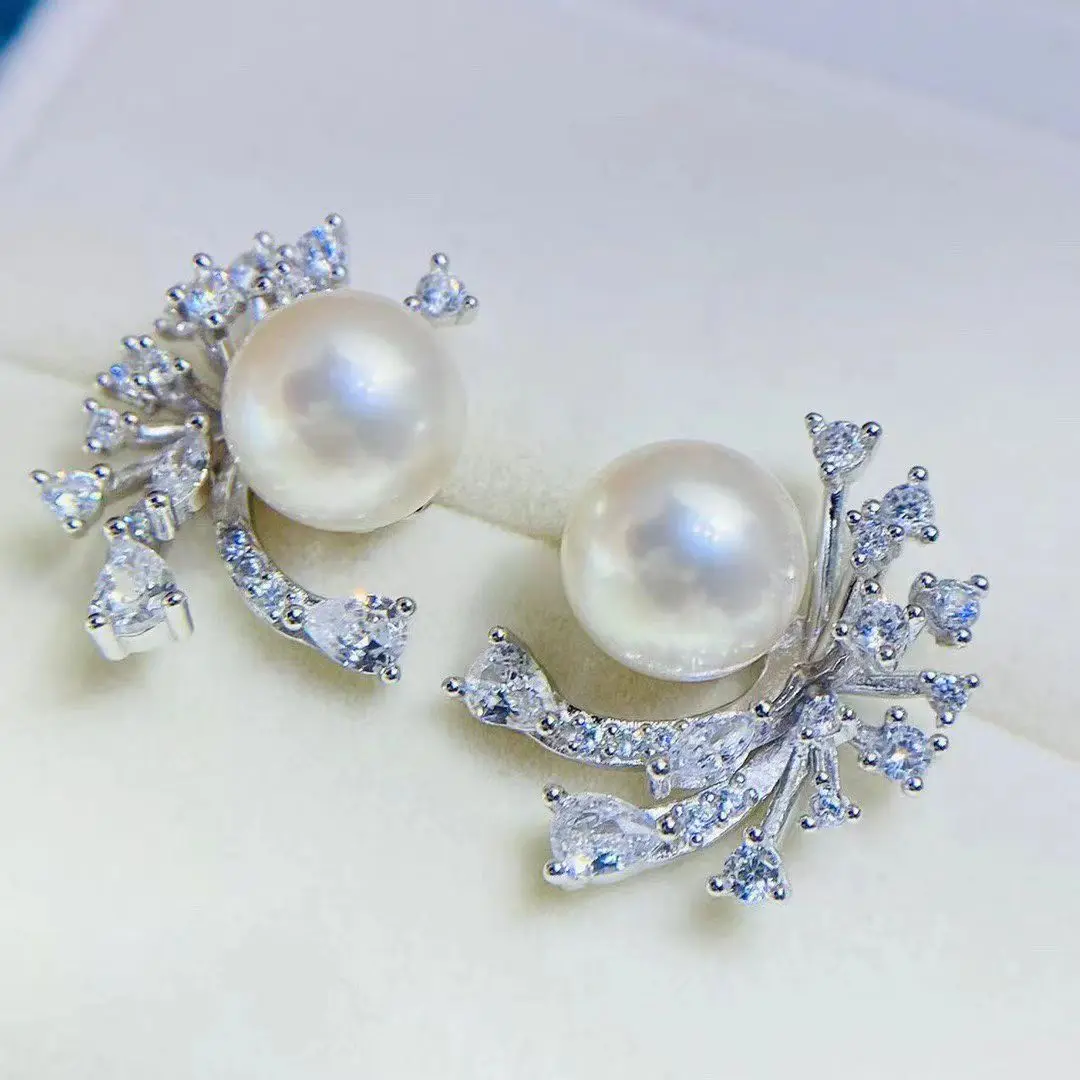 

Wholesale S925 Sterling Silver Earrings Mount Findings Settings Base Mounting Parts Accessory for 8-9mm Pearls 5 pairs/lot