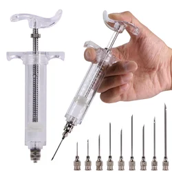 20/50/100ml Transparent Syringes Adjustable Dose with 10pcs 304 Stainless Steel Pinhead Needle Farm Livestock Animal Dispensing