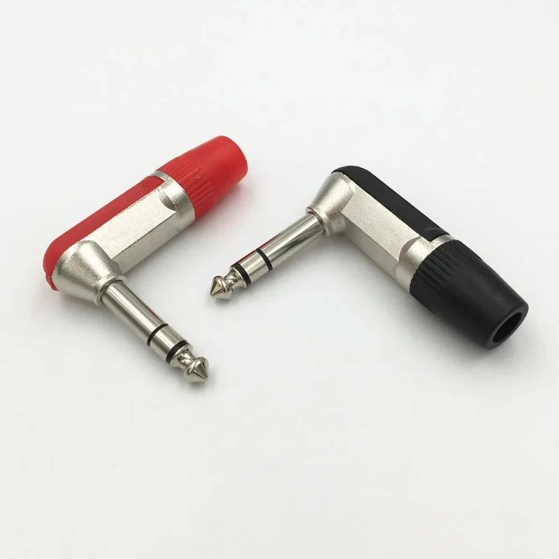 1Pcs 6.35mm 3Pole Stereo Audio Male Plug 6.35 Right Angle Amplifier Microphone Jack 6.5 mm TRS Plug Welding Connector