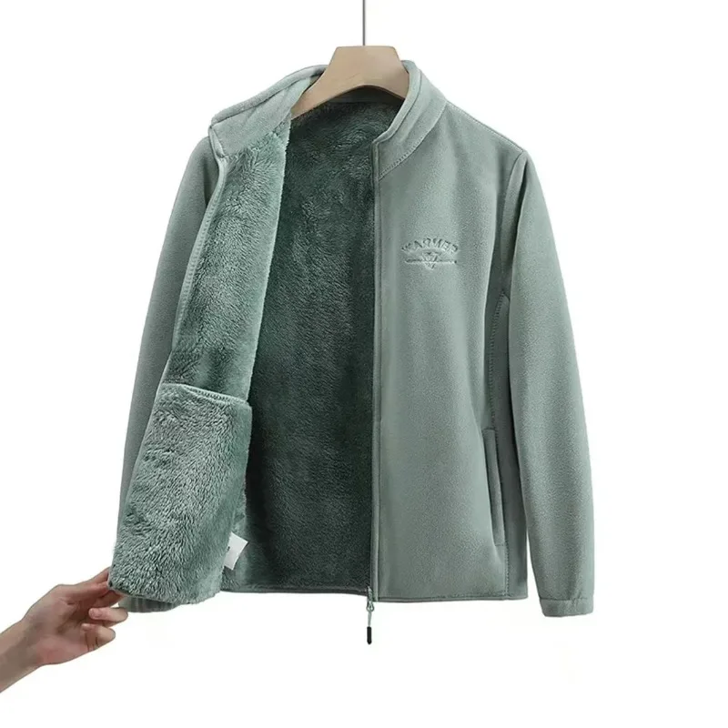 Dámský vlněný kabát z roku 2026, zimní volný střih, plný rukáv, polar fleece, zip, tisk s písmeny, zesílený kabát, kardigan, sportovní bunda - náhled 2