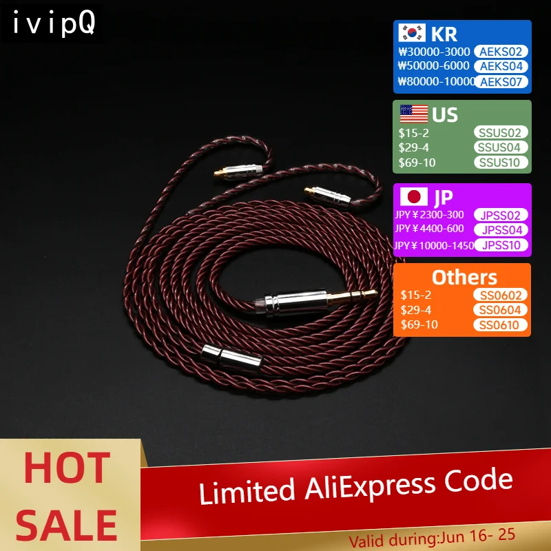 Cavo di ricambio per auricolari HIFI a 4 Core ivipQ 523, con QDC/TFZ/0.78 2PIN/MMCX/IE900/N5005, per TANCHJIM CIEM MK4 Moondrop
