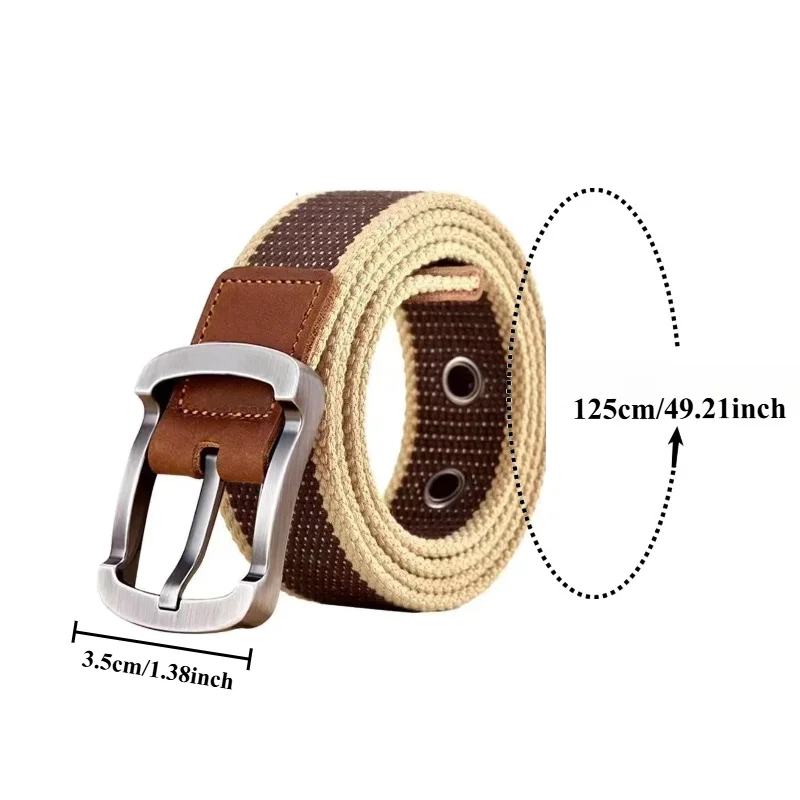 Fashionable Minimalist Canvas and Leather Belt Korean-Style Casual Everyday Student Belt with Pin Buckle, Unisex Belts