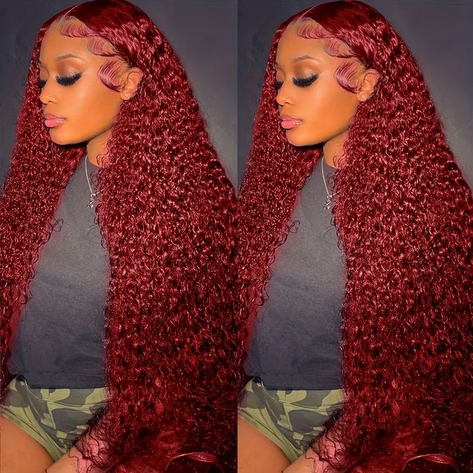 

Burgundy 13x6 hd lace frontal human hair wig 30 40 Inch Burgundy 99J Deep Wave 13x4 Frontal Red Curly Wigs Remy For Women choice