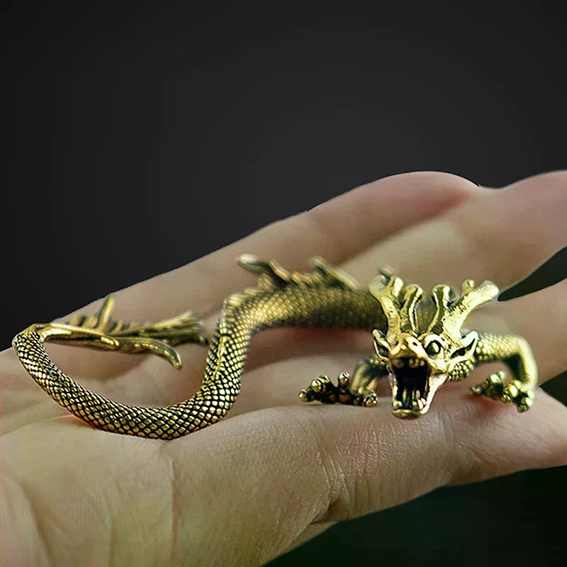 Chinese Beast Dragon Statue Bronze Figurine Ornaments Antique Copper Mythical Animal Miniature Home Decoration Crafts Collectio
