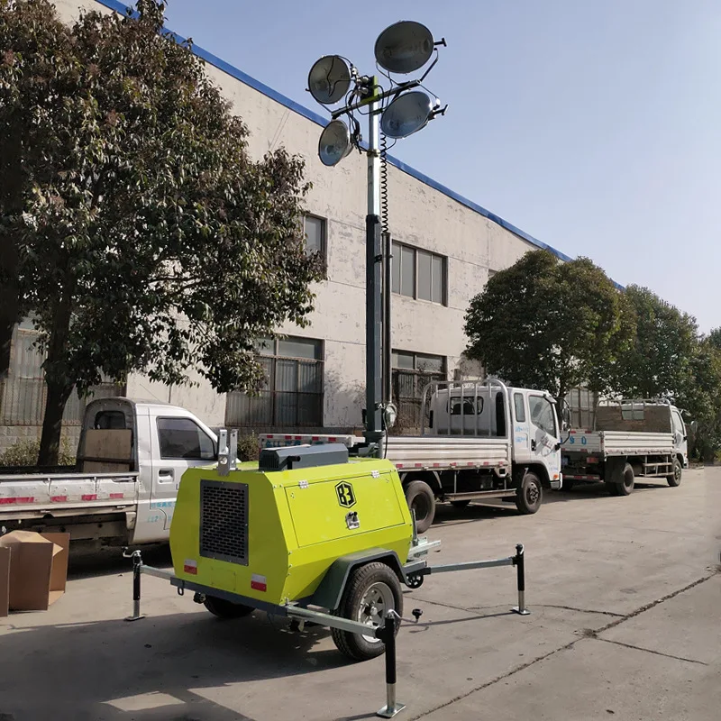 9m Telescopic Mobile High Mast Diesel Generator Led Light Tower Trailer Mobile Lighting Tower