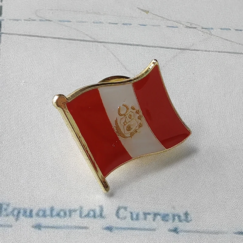 Peru National Flag Crystal Epoxy Metal Enamel Badge Brooch Collection Souvenir Gifts Suit Lapel Pins Accessories Commemorative