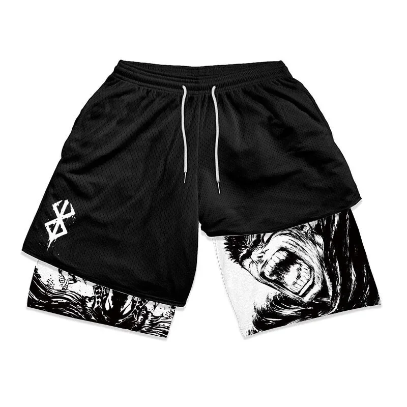 Y2K Summer Men Streetwear Anime Berserk Oversize Active Athletic Gym Short Pants Training Fitness Workout Track Shorts Clothes