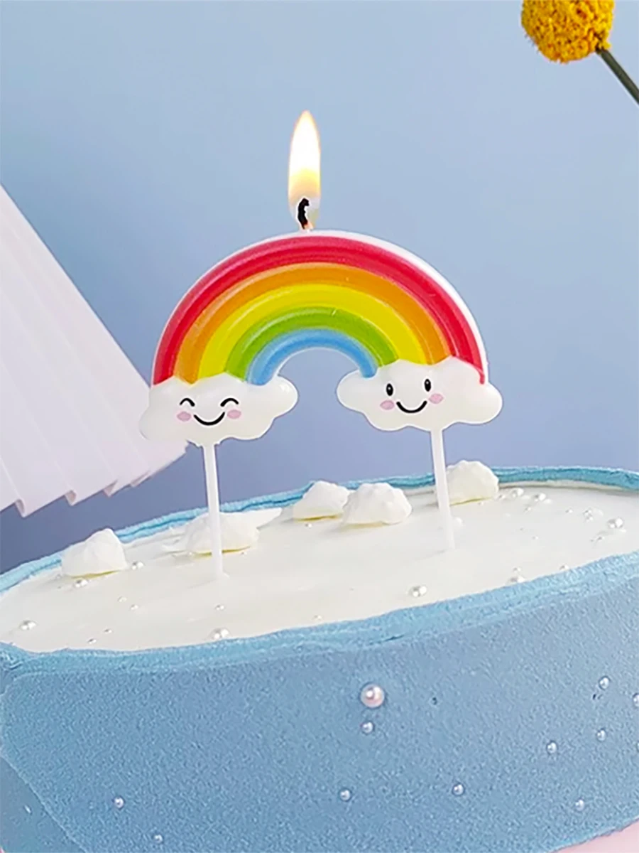 1PCS Regenbogen Geburtstag Kuchen Kerze Wolke Design kinder Party Dessert Dekoration Backen Plugin Kreative Geschirr – Detail 2