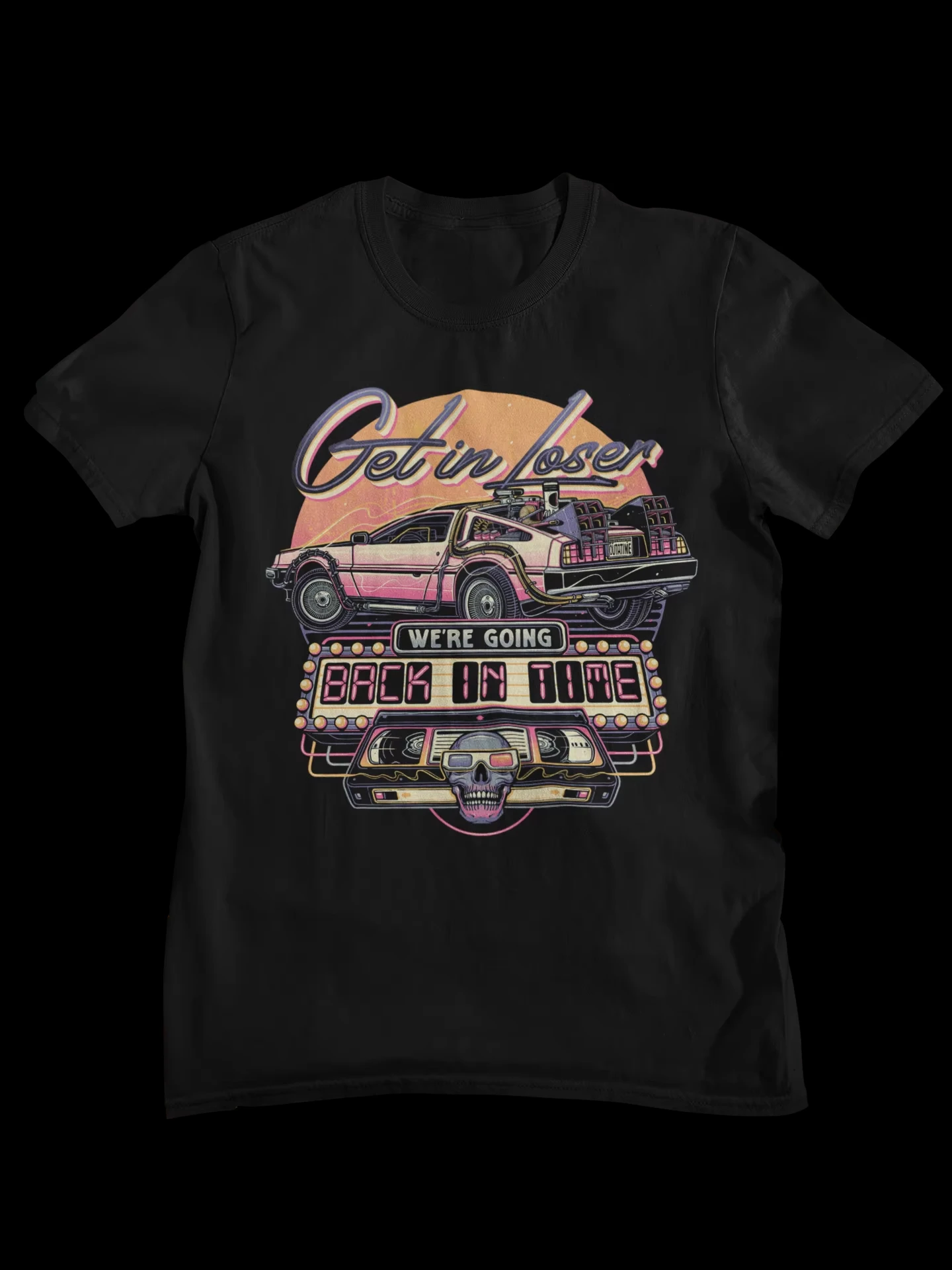 2026 new Men's Retro Time Machine Pattern Casual Short-Sleeved Cotton T-Shirt