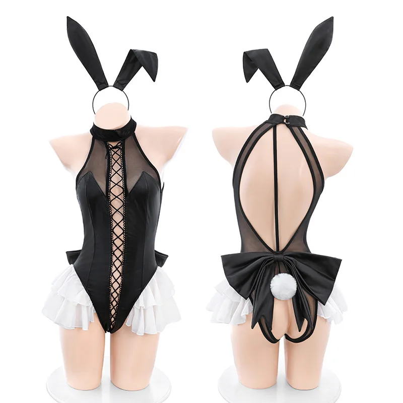 Sexy Cute Bunny Girl Faux Leather Hollow Out Rabbit Woman Set di buona qualità può indossare il Costume da coniglietto Cosplay del sesso spettacolo comico