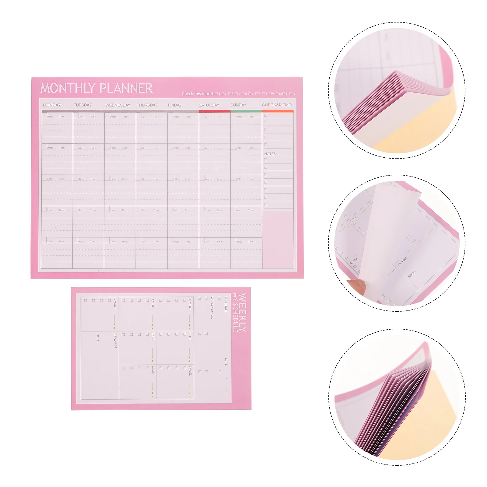 2 Pcs Planning Book Weekly Paper Notebook Infatuation Desktop Pad Monthly Planner Pink Scheduler Work