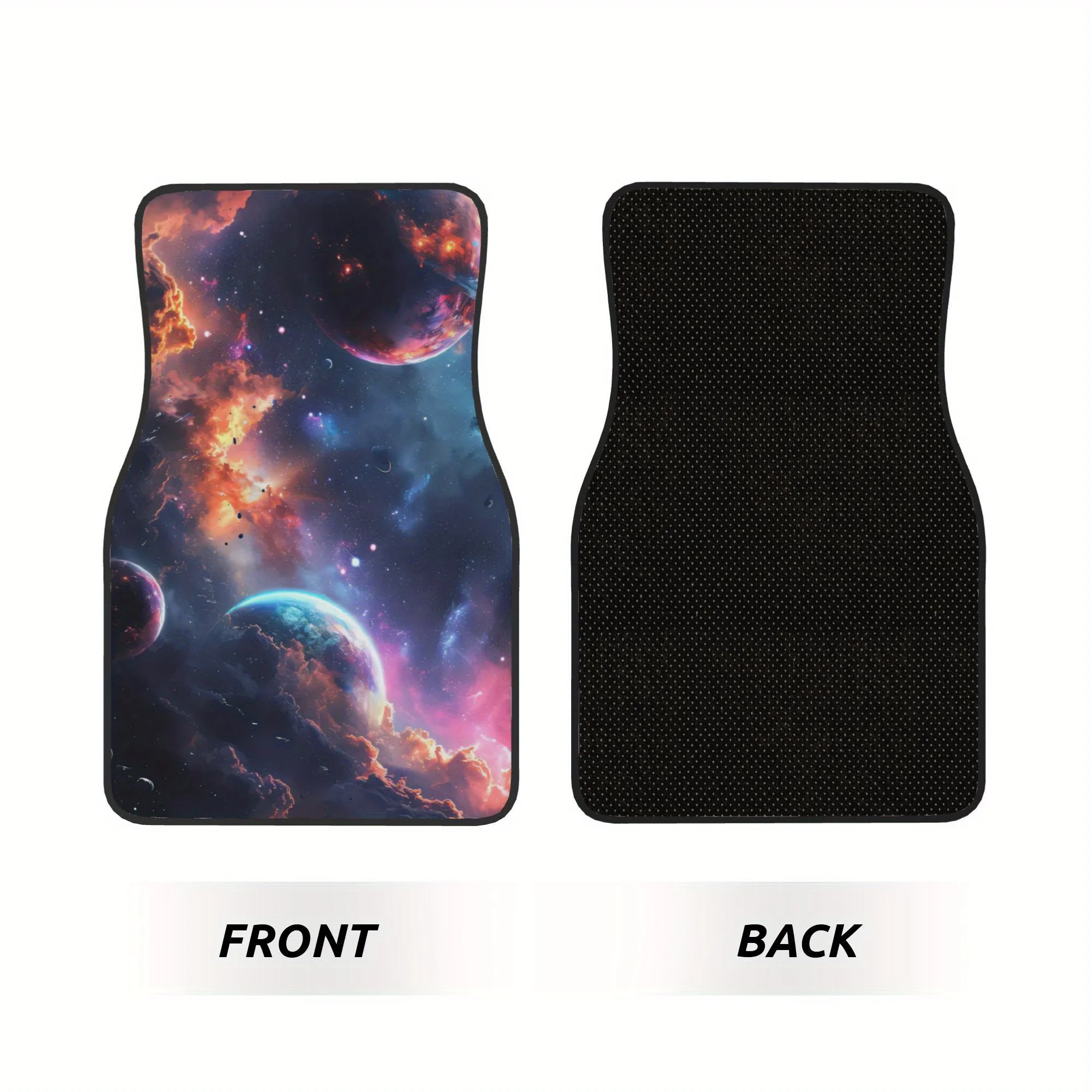 4pcs An Image Of A Group Of Planets That Are In The Sky Pattern Universal Car Floor Mats - Polyester Material, Non-Slip Liner, E