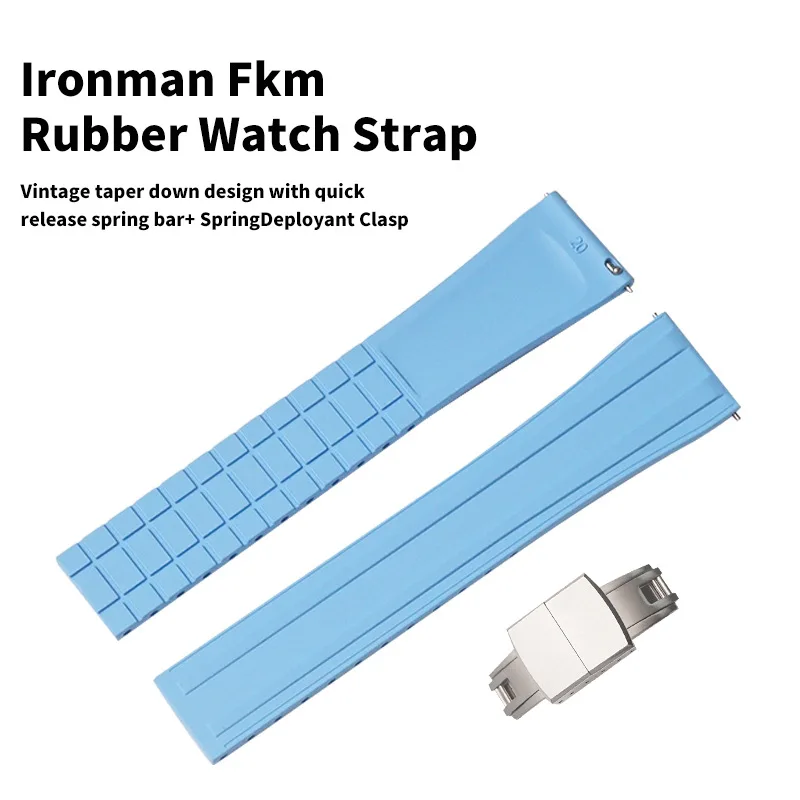 

Replace watch accessories with universal fluororubber strap 316L metal automatic folding solid buckle 20mm high-end FKM