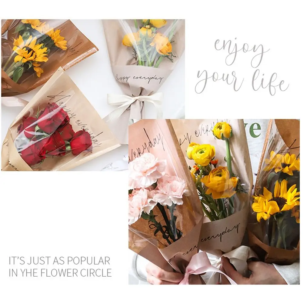 Rose Bouquet Wrapping Sleeve Plastic Bags Waterproof Valentine\'s Day Single Rose Flower Packaging Bag