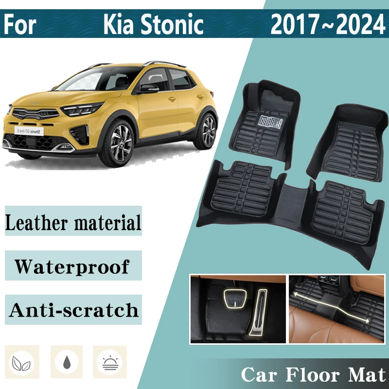 

LHD Car Floor Mats for Kia Stonic Accessories 2023 KX1 2021~2024 Leather Foot Inner Liner Carpet Pads Custom Rug Car Accessories