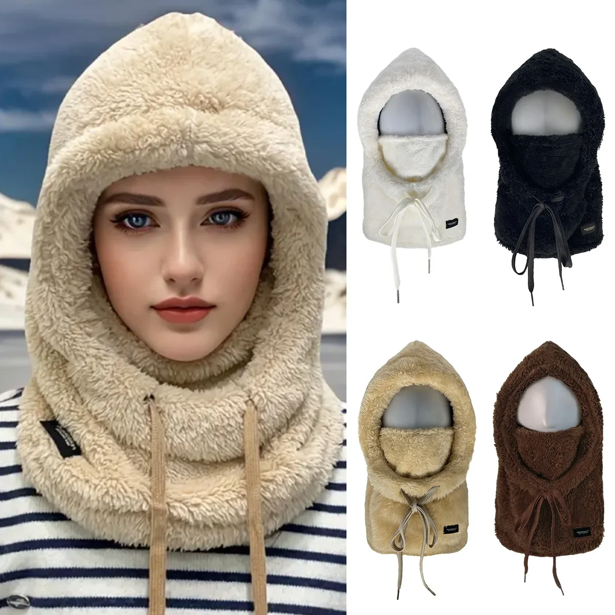 

Чепчики для женщин, ветрозащитный теплый зимний пуловер, шапка для велоспорта, бархатный шарф на шею, цельная уличная шапка Skullies, мужская шапка