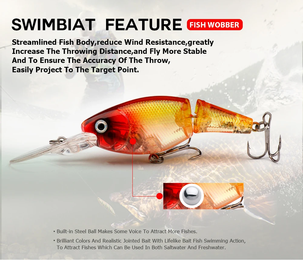 Agoie Deep Diving Wobbler Jointed Swimbait für Barschangeln 105 mm 15 g schwimmende Wobbler mit Rasseln für Hecht-Angelköder – Detail 3