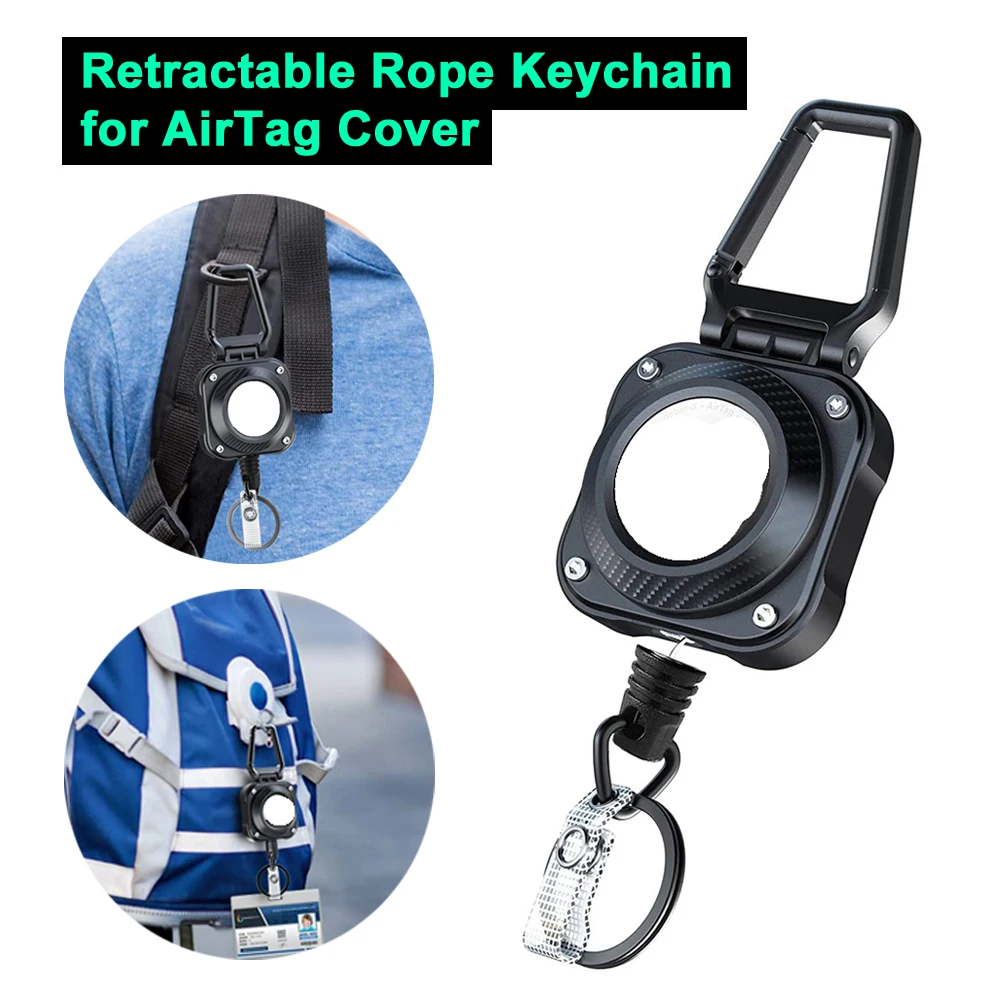 

Metal Retractable Rope Keychain for AirTag Holder Protective Cover Bracket for Air Tag Tracker Key Wallet Bag Luagge Anti-loss