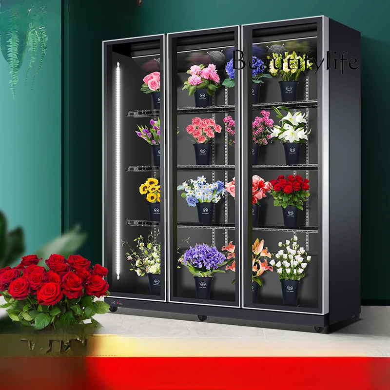 Fresh-keeping Flower Shop Display Cabinet Refrigerated Cabinet Vertical Commercial Freezer Beverage Air Curtain Cabinet