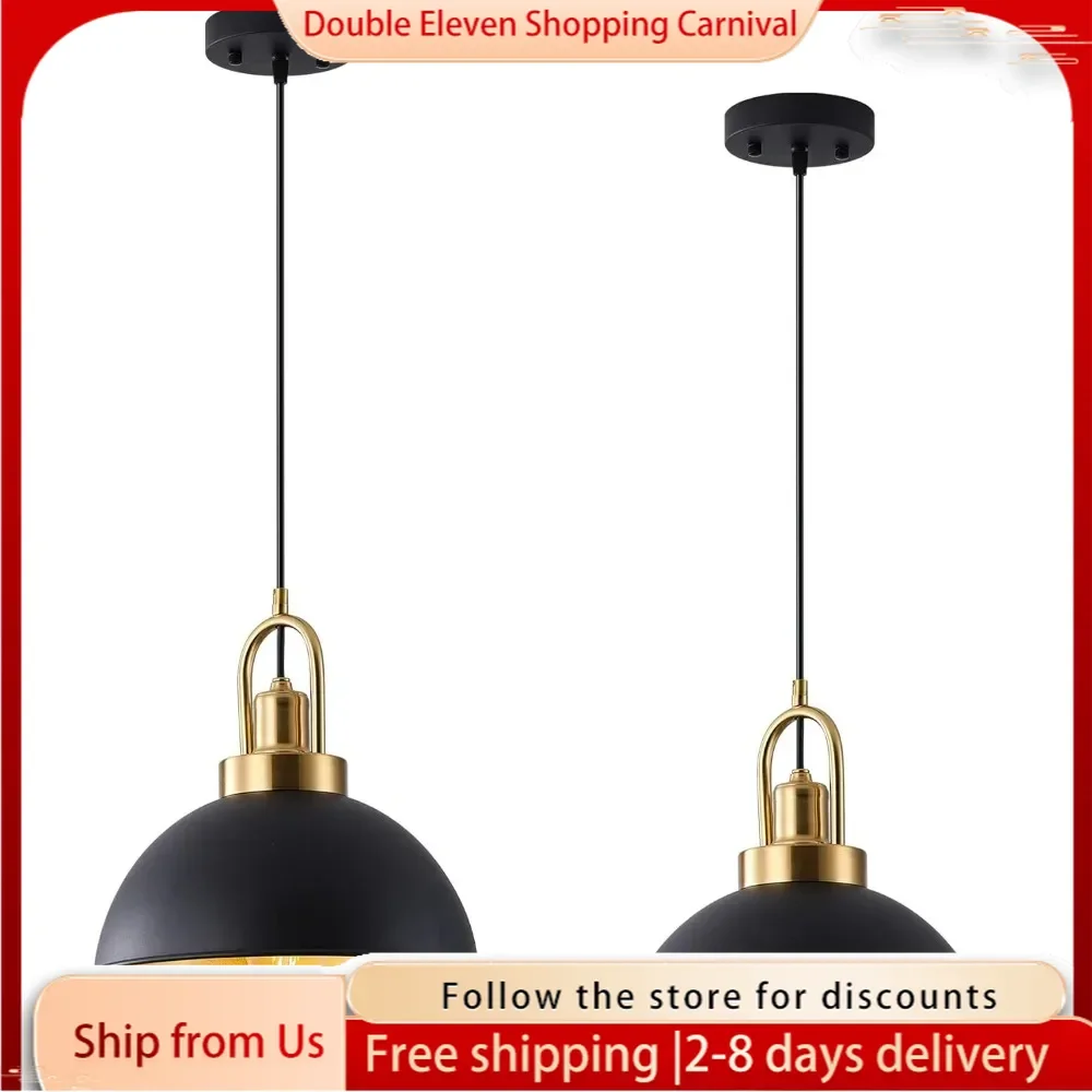 Matte Black Farmhouse Pendant Light, Adjustable Height, Vintage Hanging Industrial Ceiling Lights Fixture  2 Pack