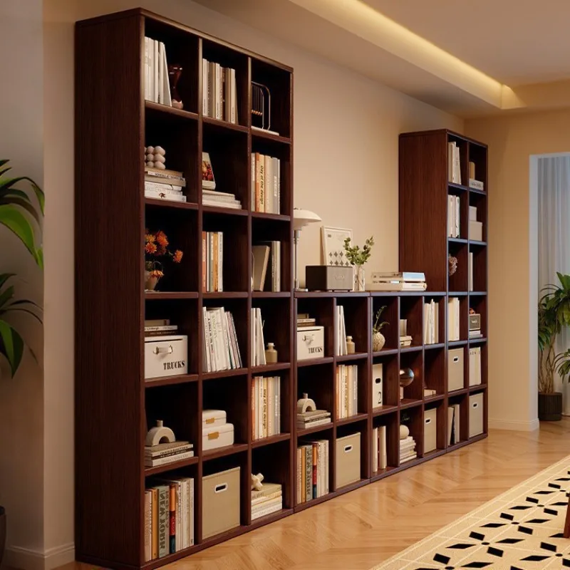 Walnut solid wood bookshelf floor shelf one wall bookcase living room against the wall storage display integrated