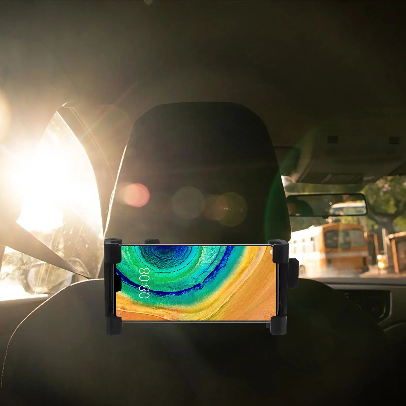 Backseat Car Phone Holder Adjustable Stretchable Headrest Mount for Tablets Smartphones Multiangle Stable Viewing No Tools view 6
