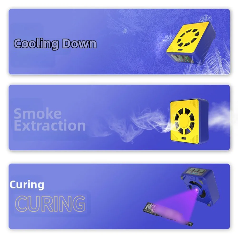 CUV-3 Portable Cooling Fan for Mobile Phone Repair Featuring 3-Speed Brushless Motor and Dual 395nm UV LED Curing