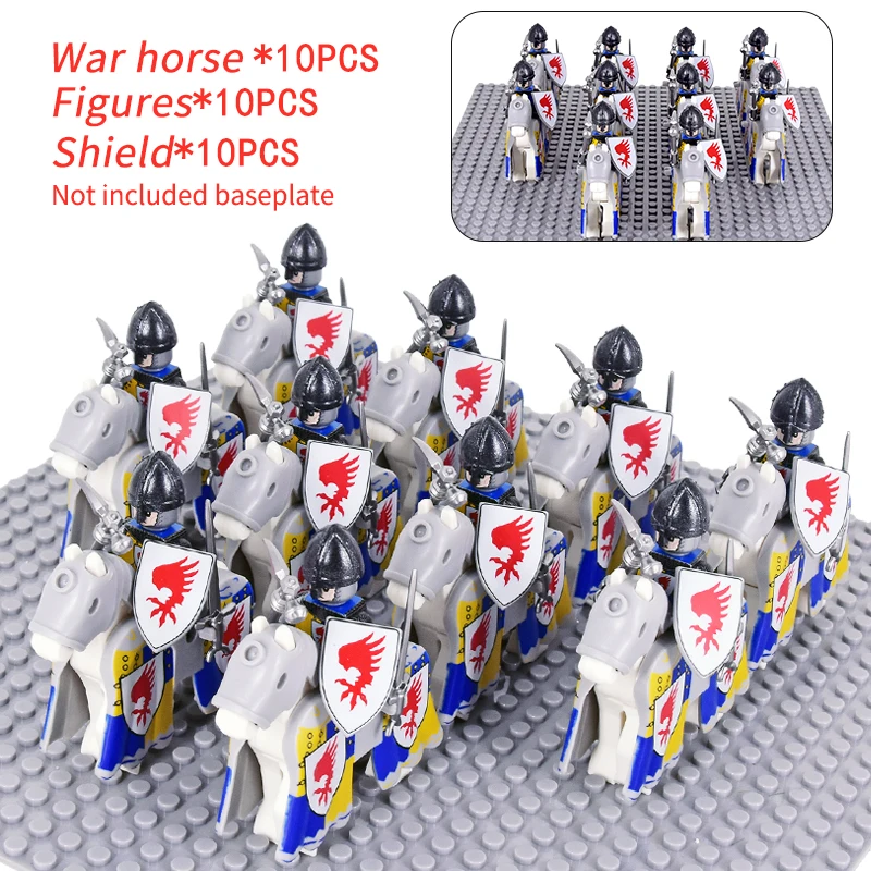 MOC Medieval Knights Wars of the Roses Kinghts Soldiers Shield War Horse WarHorse Action Figures Building Blocks Bricks kids Toy