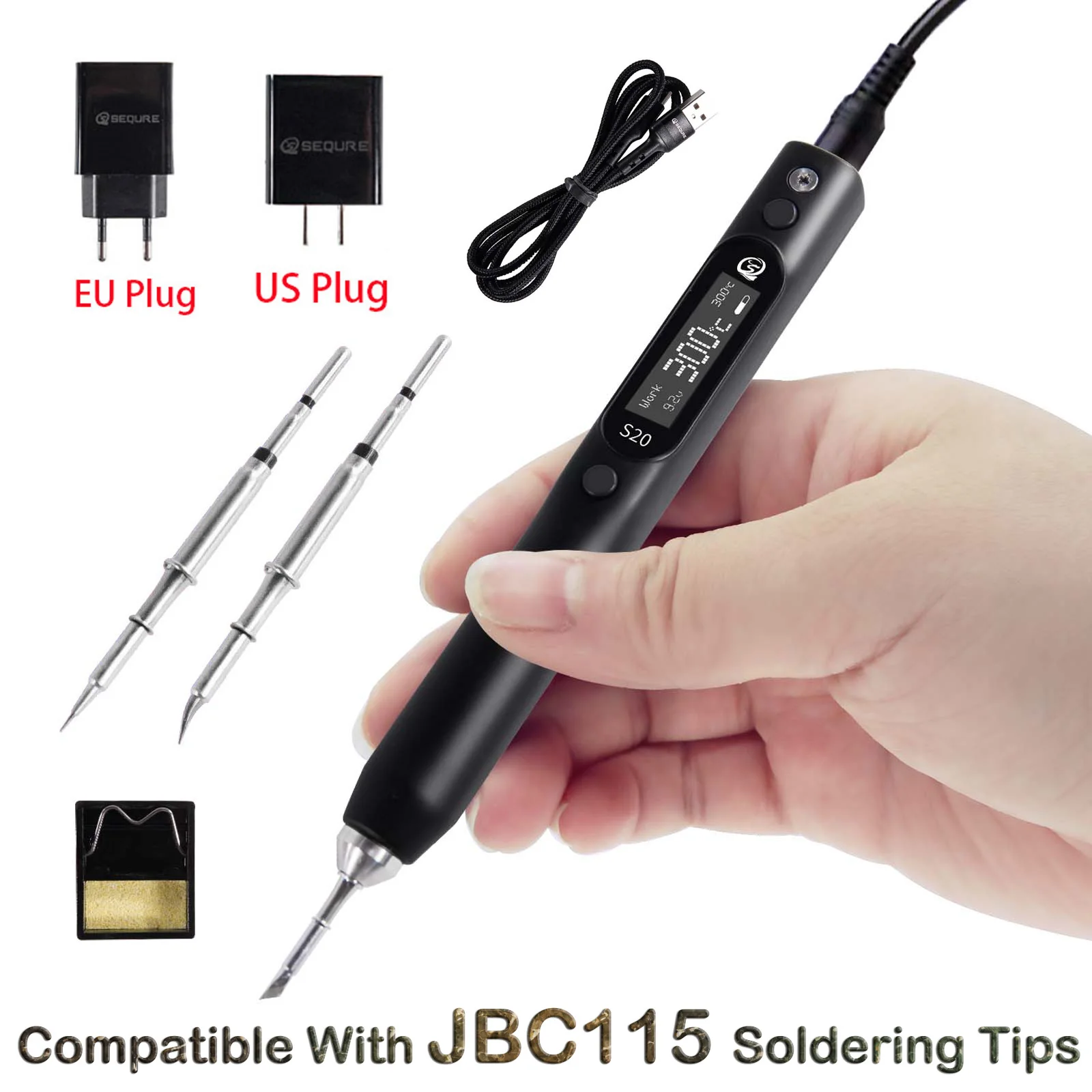 SEQURE S20 Precision Electronic/Phone Repair Nano Soldering Iron Compatible With JBC115 Solder Tips Support PD/QC Power