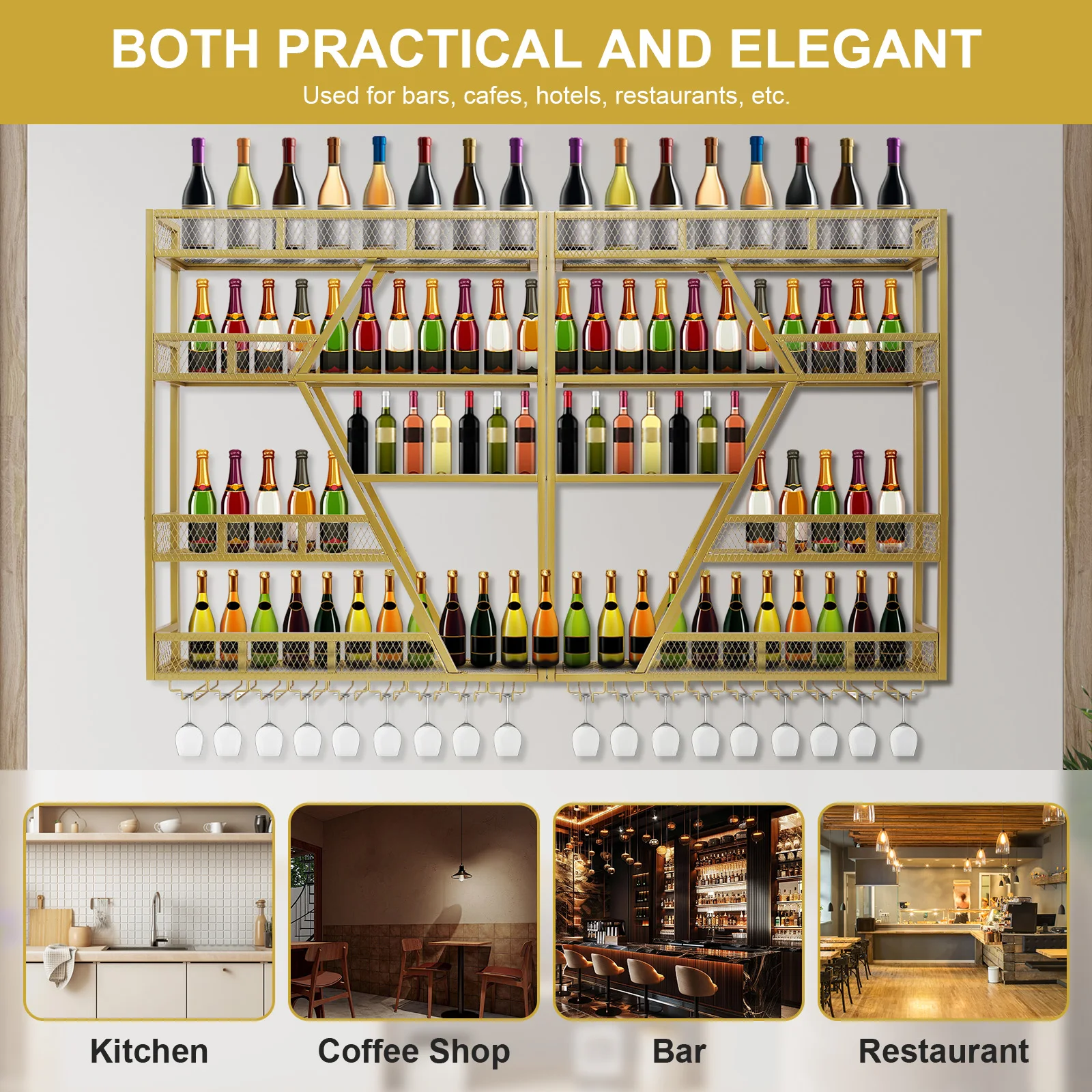 

Металлическая настенная полка для хранения и демонстрации винных бутылок с держателем для бокалов, винные стеллажи и шкафы для дома и гостиной