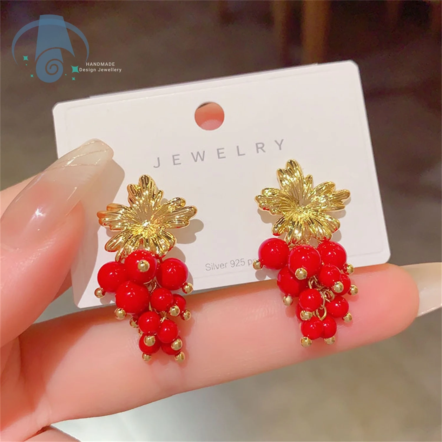 Natural Turquoise Grape Cluster Stud Earrings Vintage Light Luxury Silver Post Elegant and Handmade Jewelry for Women Daily Gift