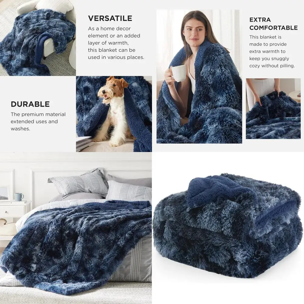 

Темно-синее одеяло из шерпа королевского размера с принтом тай-дай, плюшевое флисовое нечеткая теплая зима, уютный подарок для декора спальни