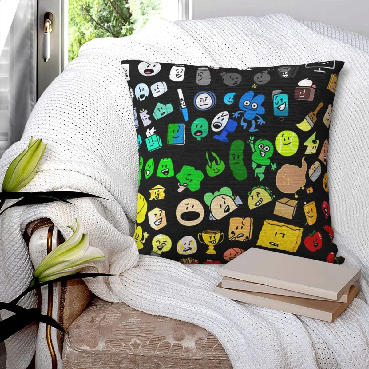 Classic BFDI Inanimate Insanity All Characters (Transparent) Square Pillowcase Pillow Cover Comfort Throw Pillow for Home