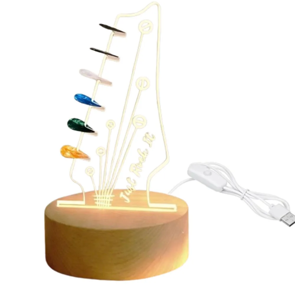 

Light Up Guitar Pick Holder Acrylic Wood Base Guitar Pick Display Stand with Light Music Gift Night Light