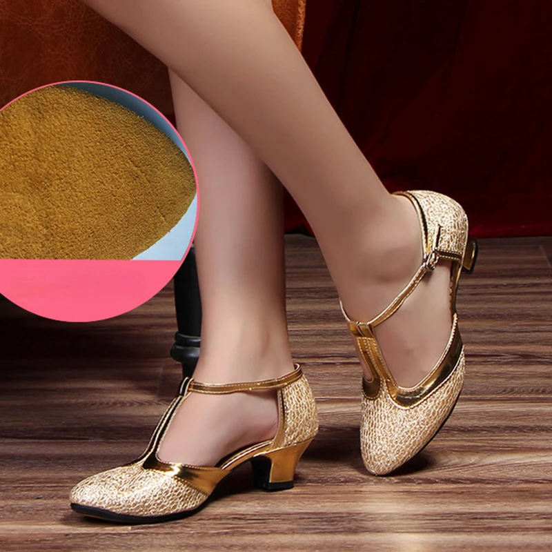 Summer New Modern Dance Shoes Women Elegant Ladies Closed Toe Tango Shoes Standard Waltz Ballroom Dancing Heel Indoor Suede Sole