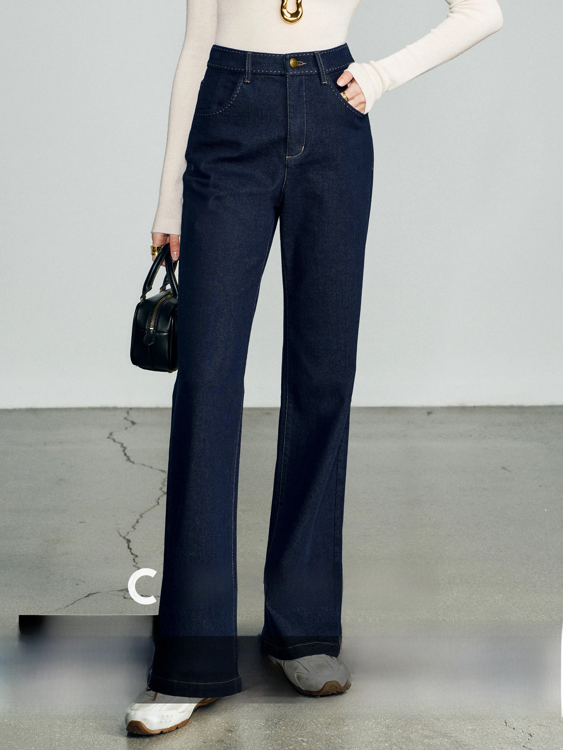 

Женские джинсы CA Initial Snow Fce с начесом, с высокой талией, широкими прямыми штанинами и легким клешем, осенне-зимние, термо, утепленные...