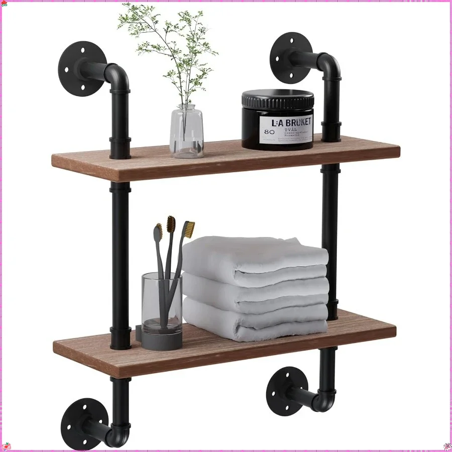 Estante de baño rústico, estante de pared de madera de 2 niveles para almacenamiento de granja, decoración para sala de estar, organizador montado de 15 pulgadas