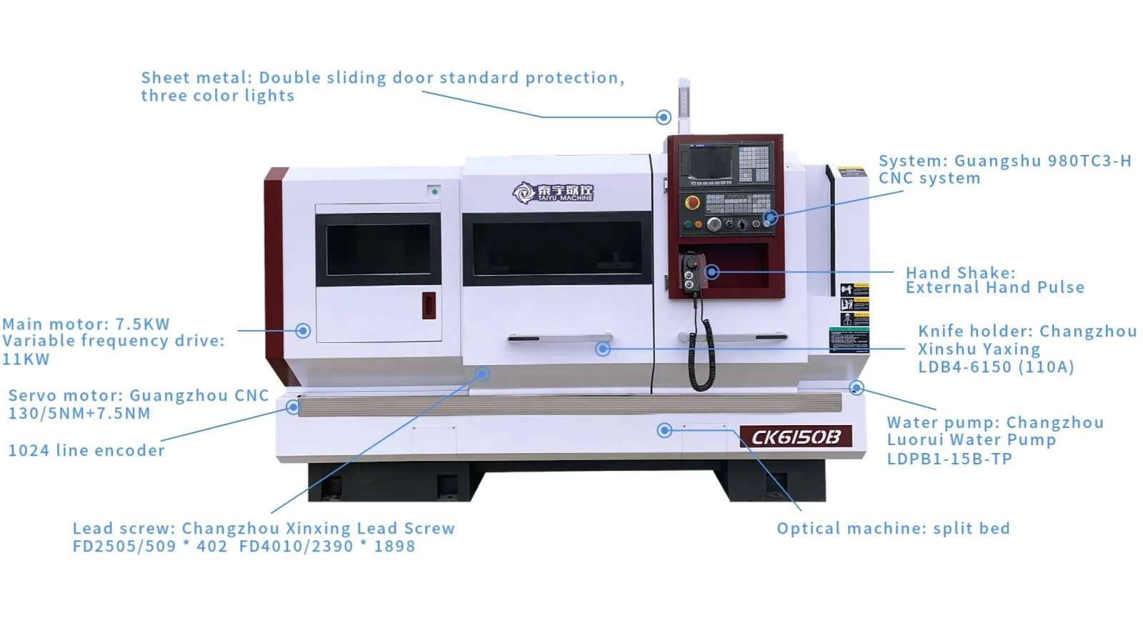 2 Axis GSK CK6150 Metal CNC Lathe CK6150B-1500