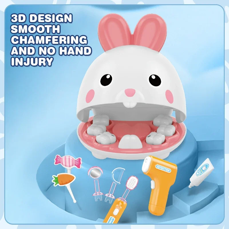 Rabbit Dentist Pretend Play Set Cute Children Montessori Toys for Girl Check Teeth Model Doctor Role Play Baby Kid Learning Toy