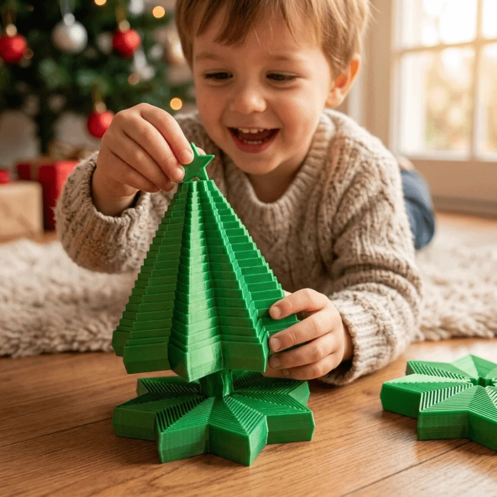 Spiral Octagonal Christmas Tree Spiral Stretching 3D Printed Fractal Fidget Star Model Relaxation Funny