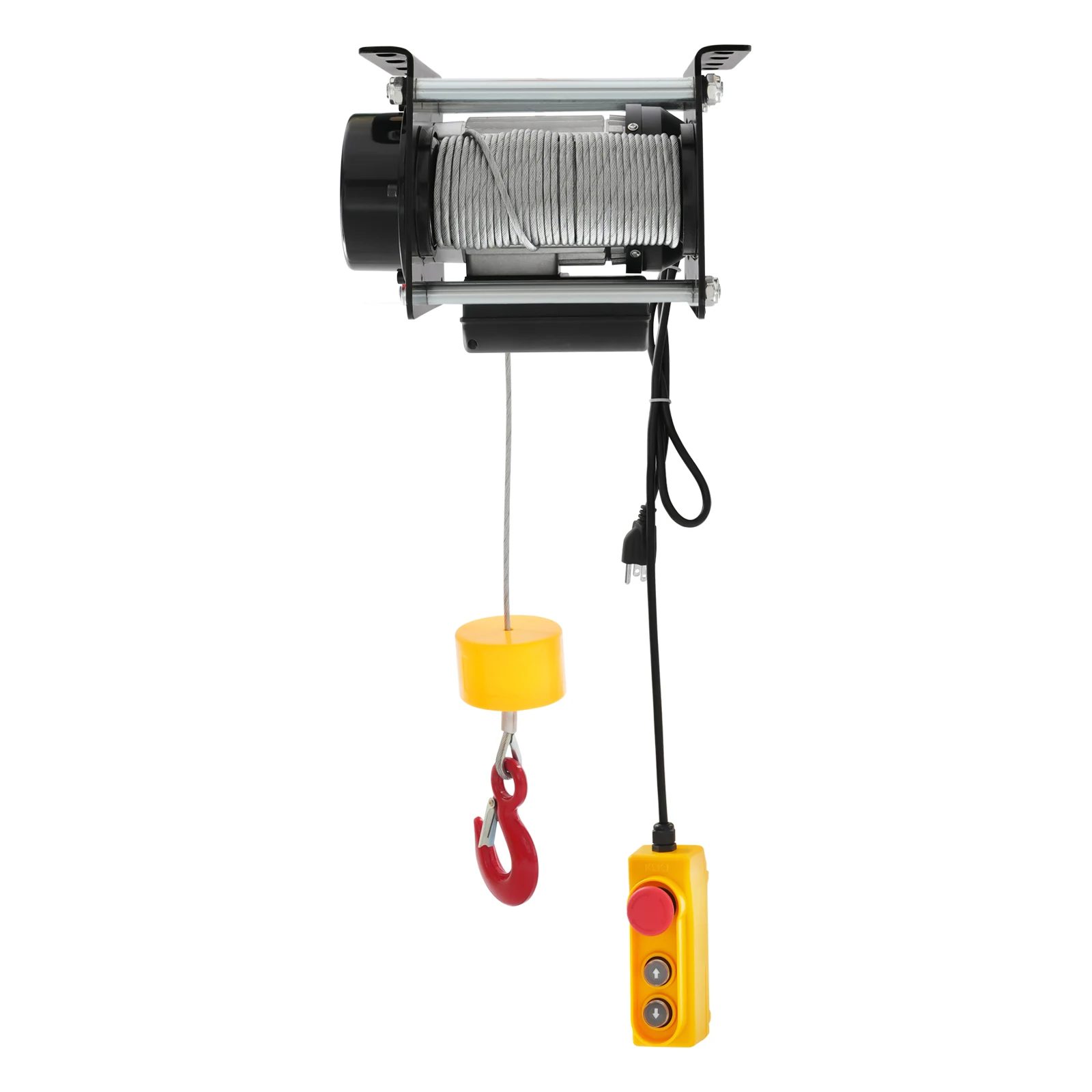 Zwart 110V/60Hz 400kg/881lbs elektrische takellier met bedrade bediening, 881LBS elektrische takel met lang staaldraad