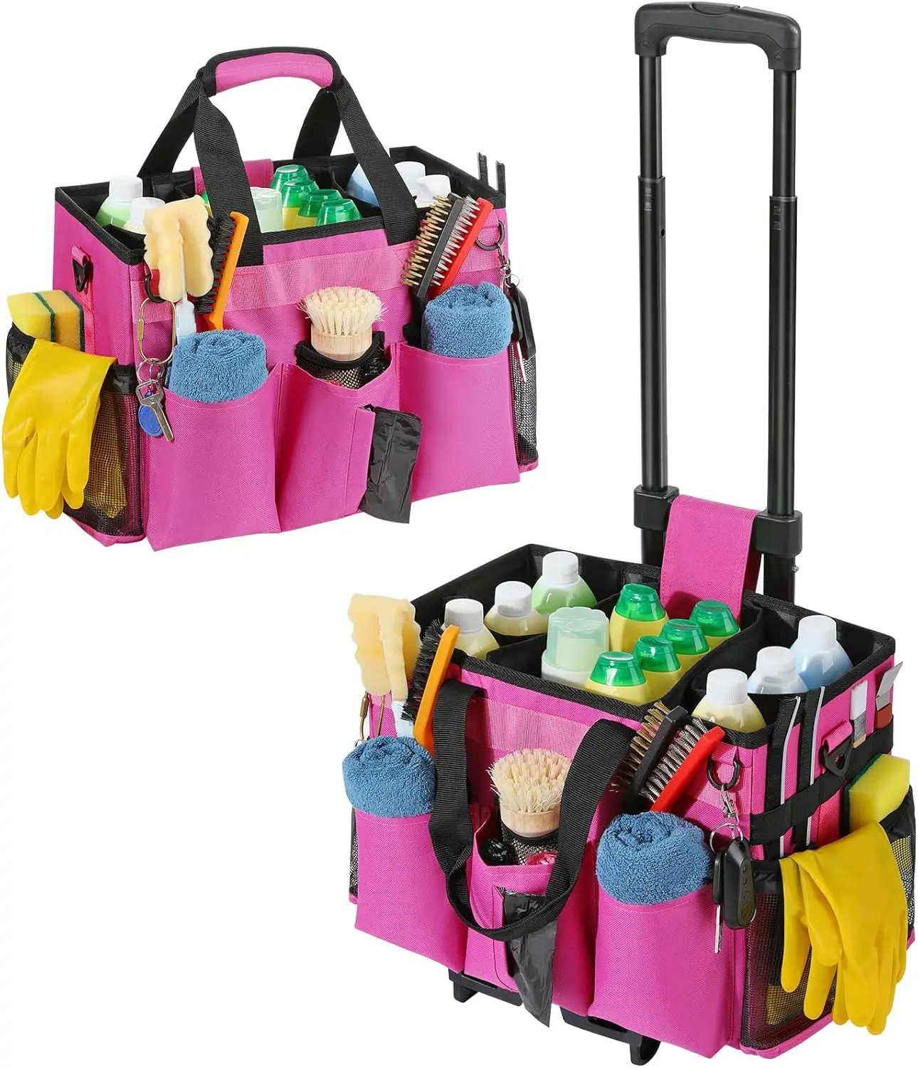 

Portable Rolling Cleaning Caddy Bag with Detachable Trolley, Large Capacity Waterproof Organizer for Housekeepers