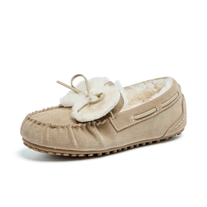 CICIYANG Cow Suede Snow Boots Women Casual Flat Shoes 2025 Winter New Fmale Slip-on Retro Loafers Women's Cotton-padded Shoes