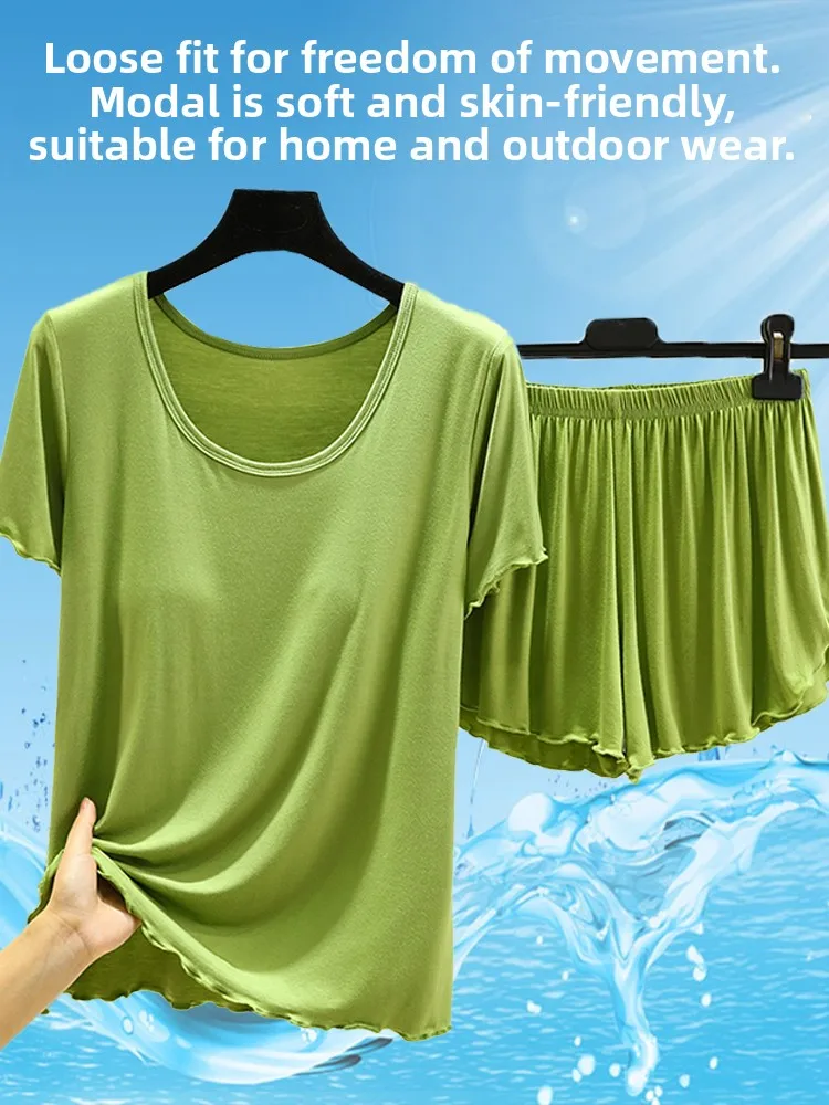 

Modal Spwear Set Women Summer ort Sve orts with Chest Pad Casual Large Size Outdoor Wear Home Clothes
