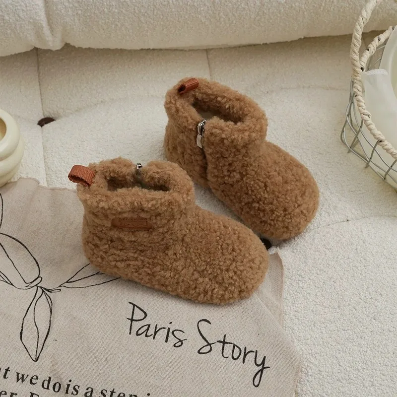 Fashion Girls Plush Ankle Boots 2025 Winter New Kids Snow Boot Comfort Anti Slip Boys' Boots Simple Versatile Girls' Shoes