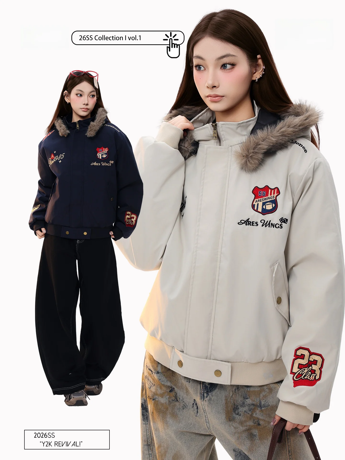 

PBB American Retro Embroidered Fur Collar Hooded Cotton Jaet Thiened Pilot Cotton Coat Couples Outerwear for Men And Women