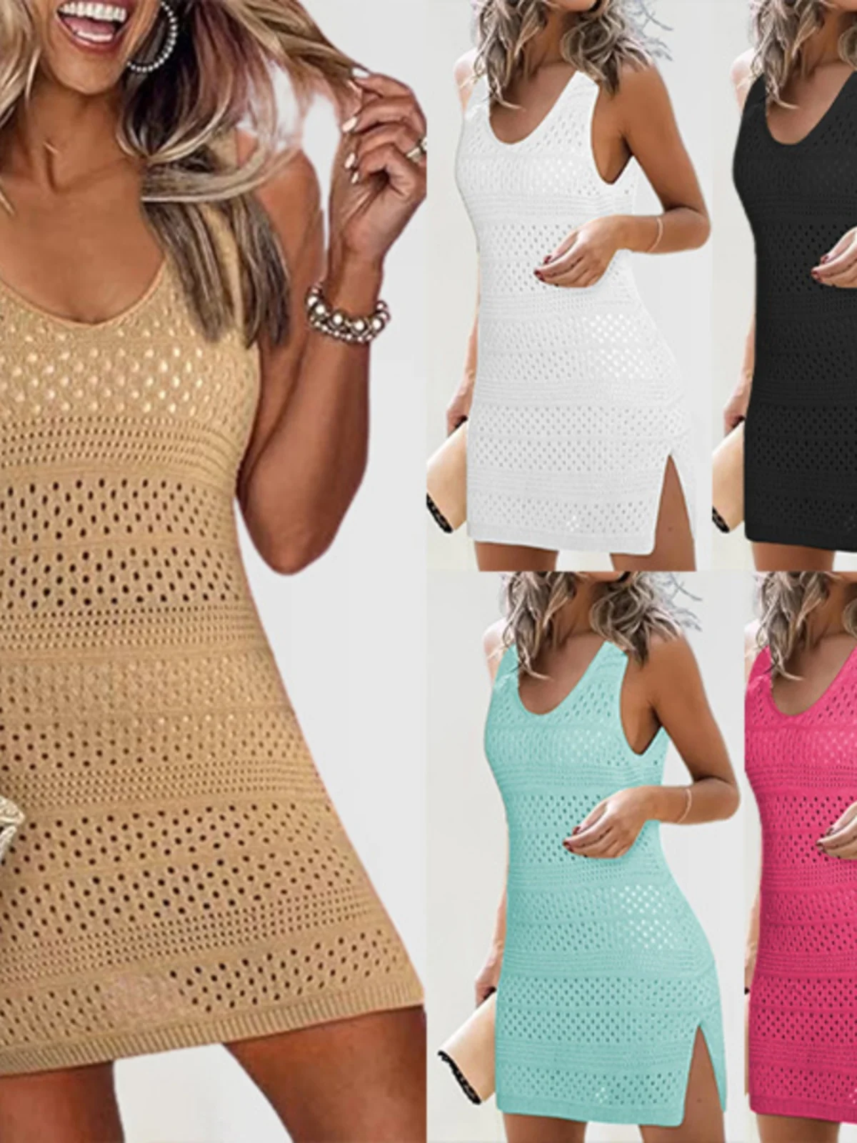 

Новое летнее однотонное сексуальное платье трапециевидной формы с разрезом Dr, женская юбка трапециевидной формы с высокой талией, платье с U-образным вырезом из полиэстера