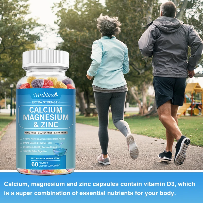 Mulittea Calcium Magnesium and Zinc Gummies with Vitamin D3 Supports Muscle Nerve Joint and Heart Health Increase Immune System